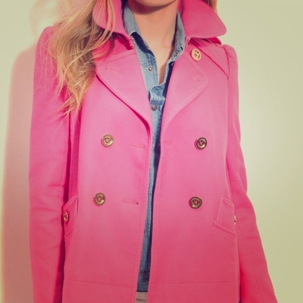 RARE Juicy Couture Fuchsia Trench Coat Vintage 3/4 Sleeve Style Vintage Y2K, S - Picture 13 of 13